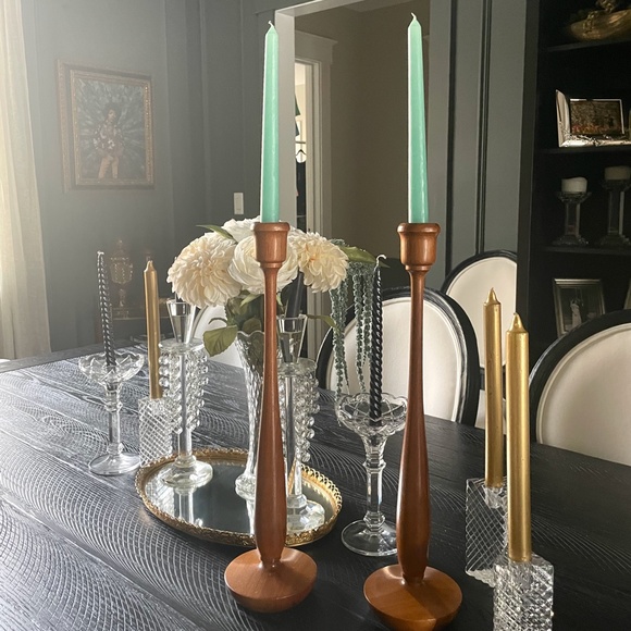 VINTAGE 1967 Handmade Extra Tall Wooden Candlestick Holders - Set of 2 - Picture 7 of 9